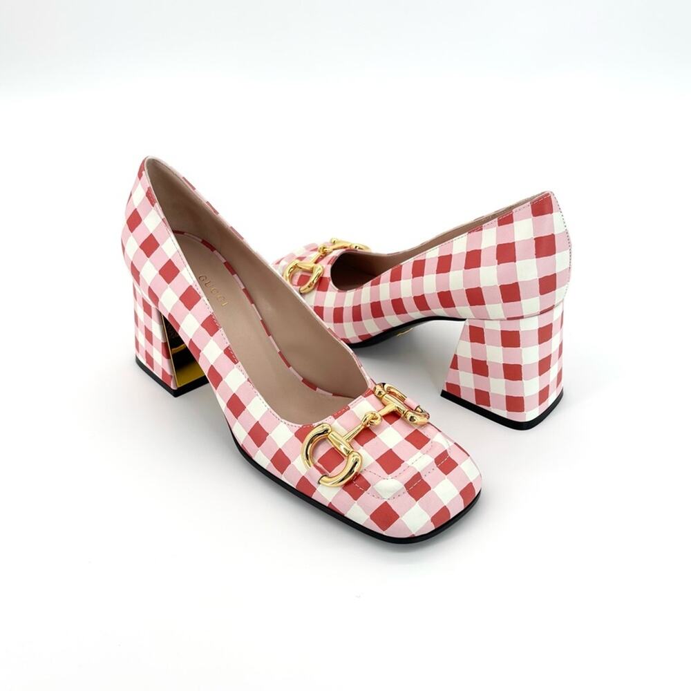 Gucci Baby Horsebit Ken Scott Garden Checkered Platform Heels Pumps 37.5 - Picture 7 of 10